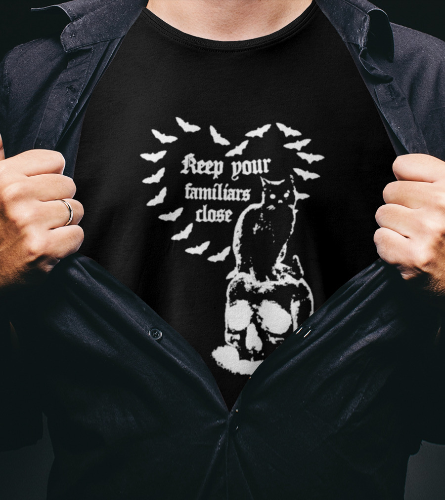 Keep Your Familiars Close Owl Skull And Bats T-Shirt