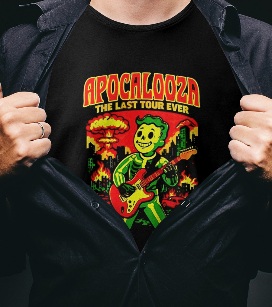 Apocalooza The Last Tour Ever Vault Boy Guitar Explosion Scene T-Shirt