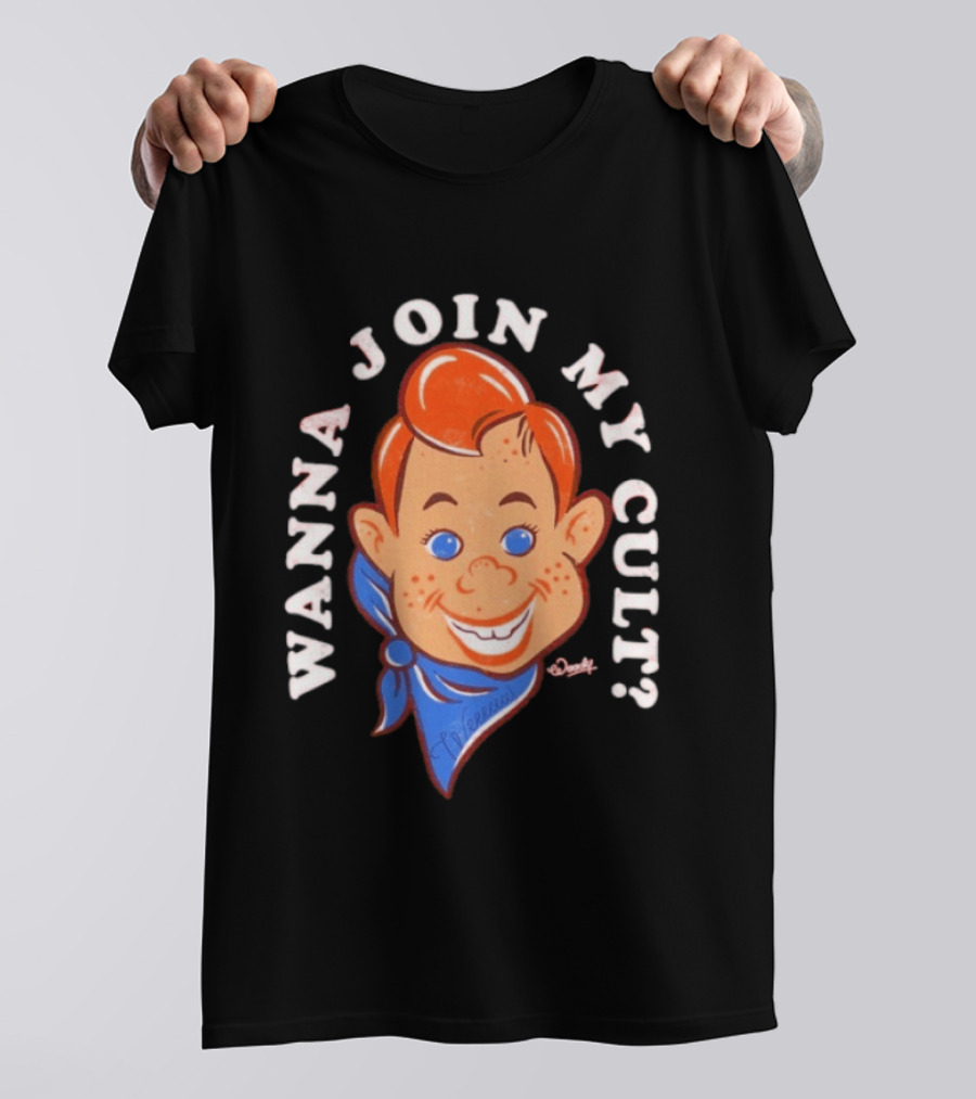 Woody Wanna Join My Cult Retro Style Cartoon Face And Blue Bandana T-Shirt
