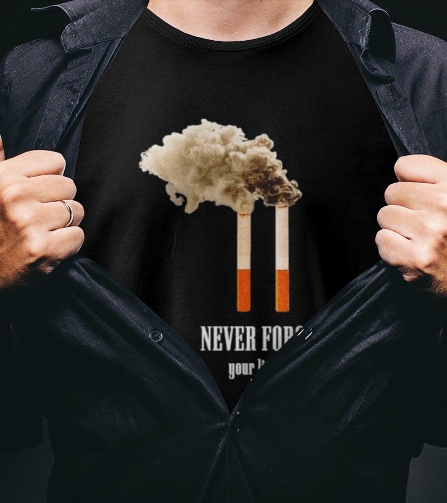 Never Forget Your Lighter Smoking Cigarettes Twin Towers T-Shirt