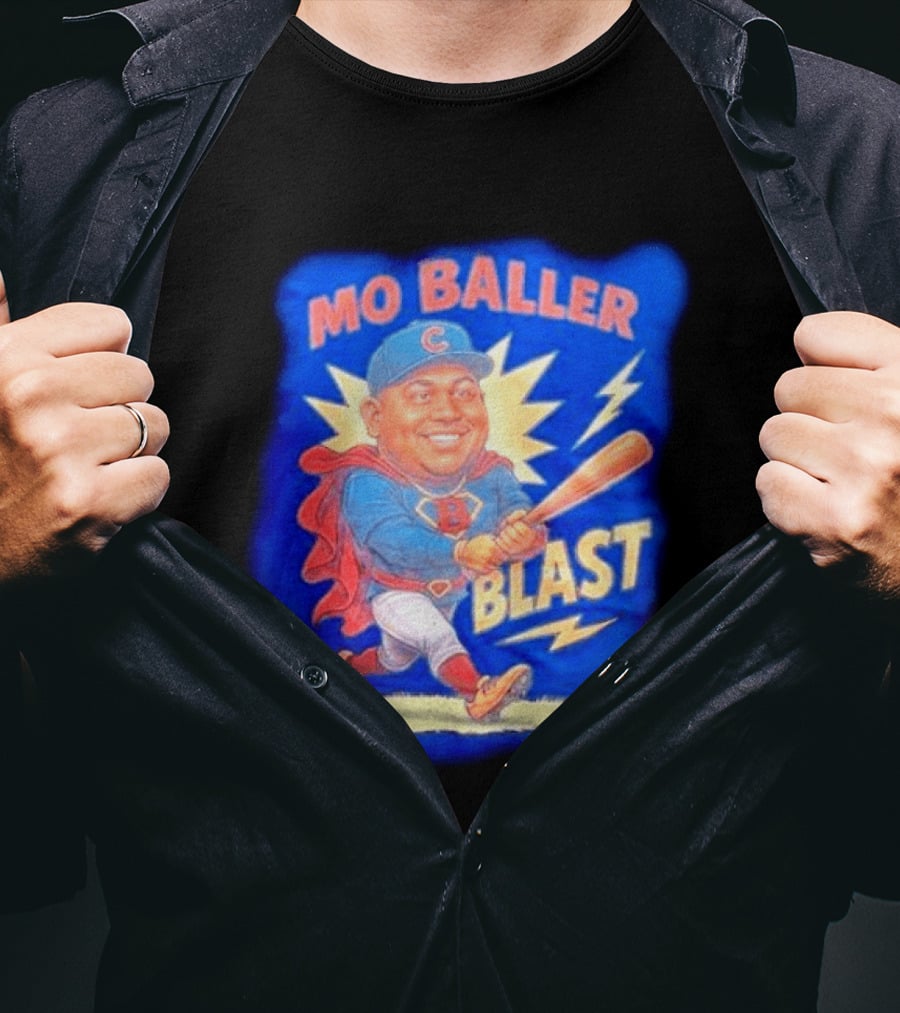 Mo Baller Blast Chicago Cubs Cartoon Superhero Baseball Player T-Shirt