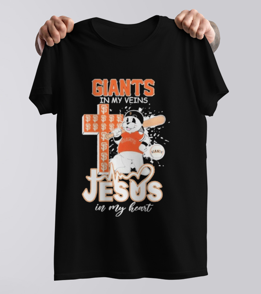San Francisco Giants In My Veins Jesus In My Heart Baseball Cross Panda T-Shirt