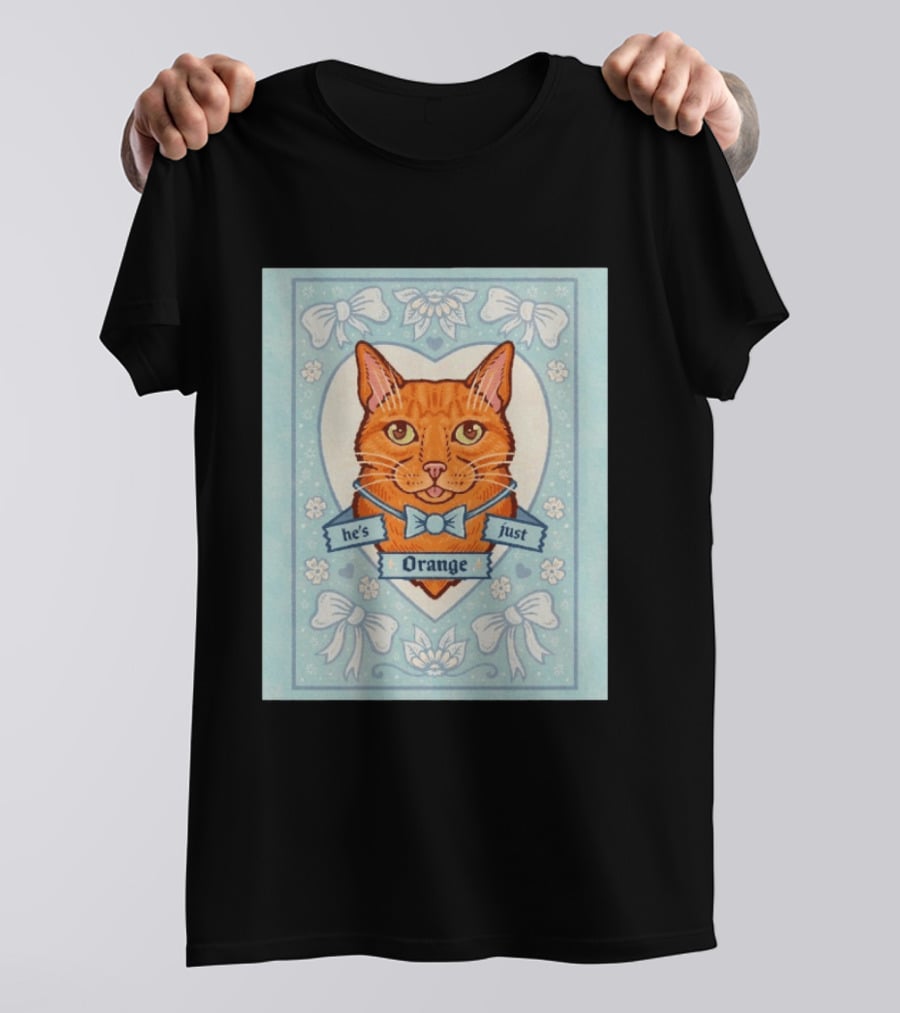 He's Just Orange Cat Floral Bow Blue T-Shirt