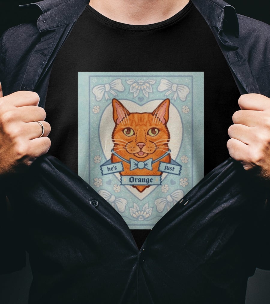 He's Just Orange Cat Floral Bow Blue T-Shirt