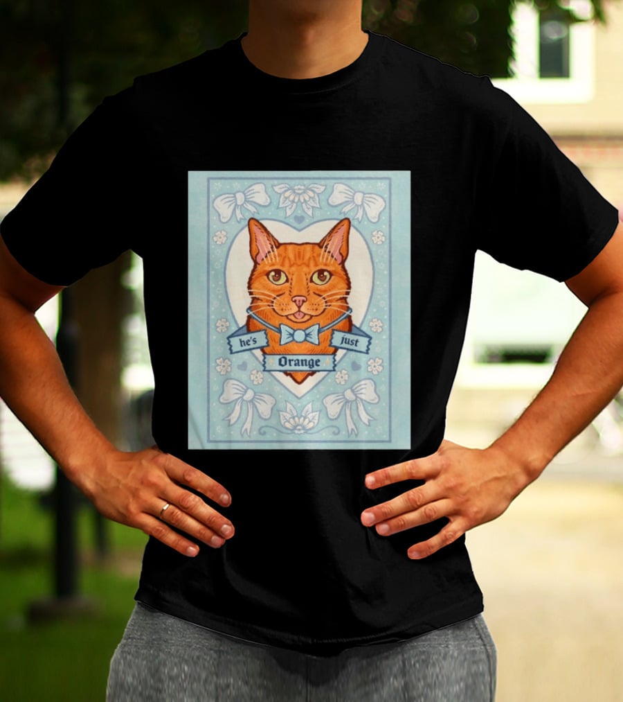 He's Just Orange Cat Floral Bow Blue T-Shirt