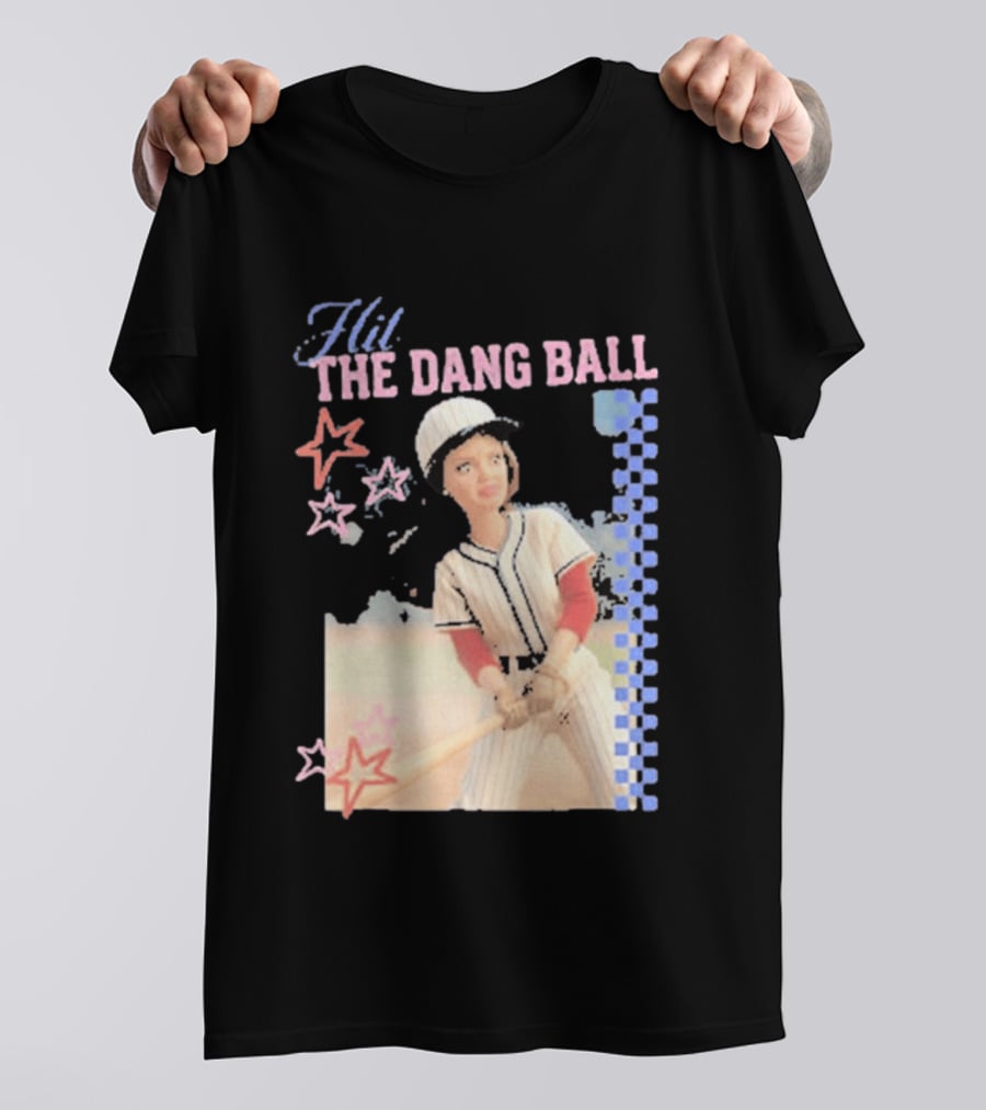 Hit The Dang Ball Vintage Baseball Player With Stars And Blue Checkerboard T-Shirt