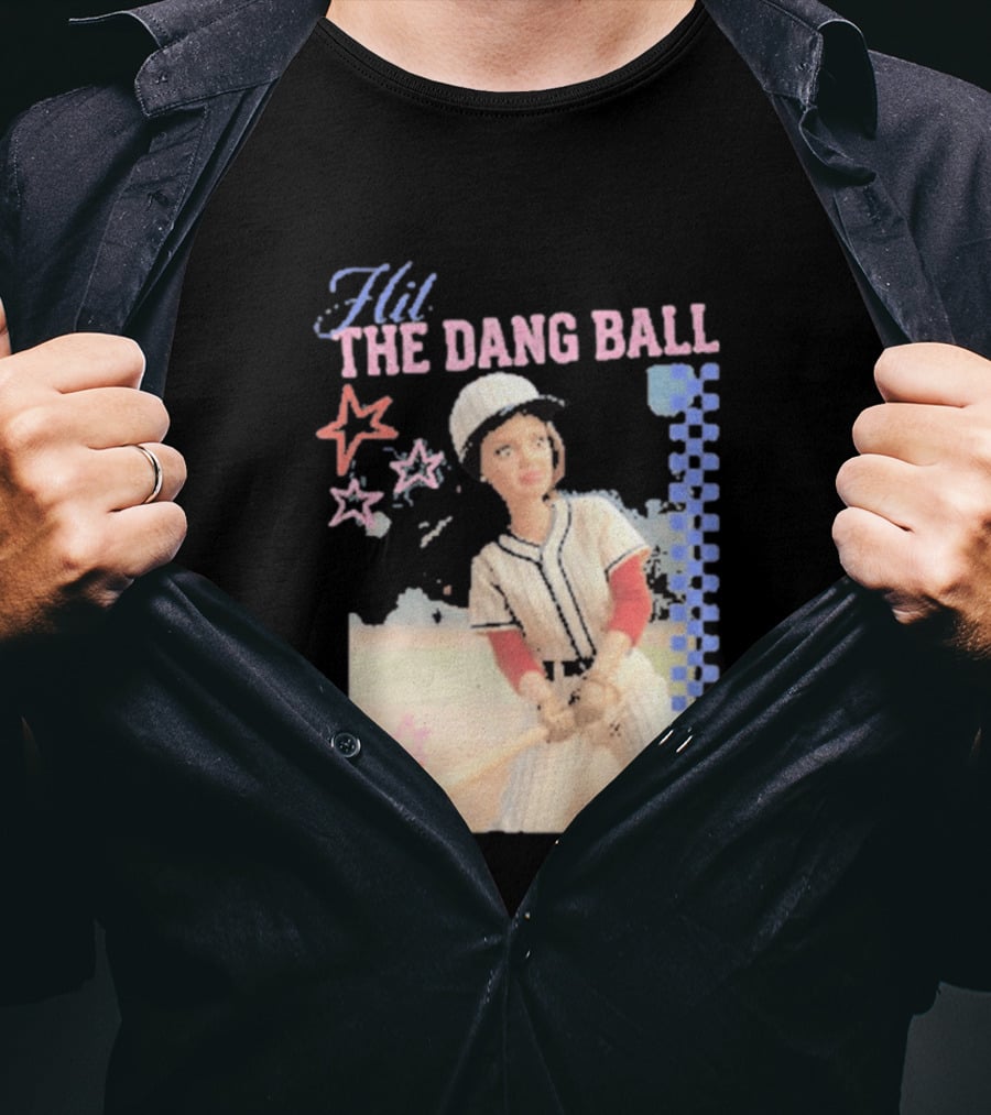 Hit The Dang Ball Vintage Baseball Player With Stars And Blue Checkerboard T-Shirt