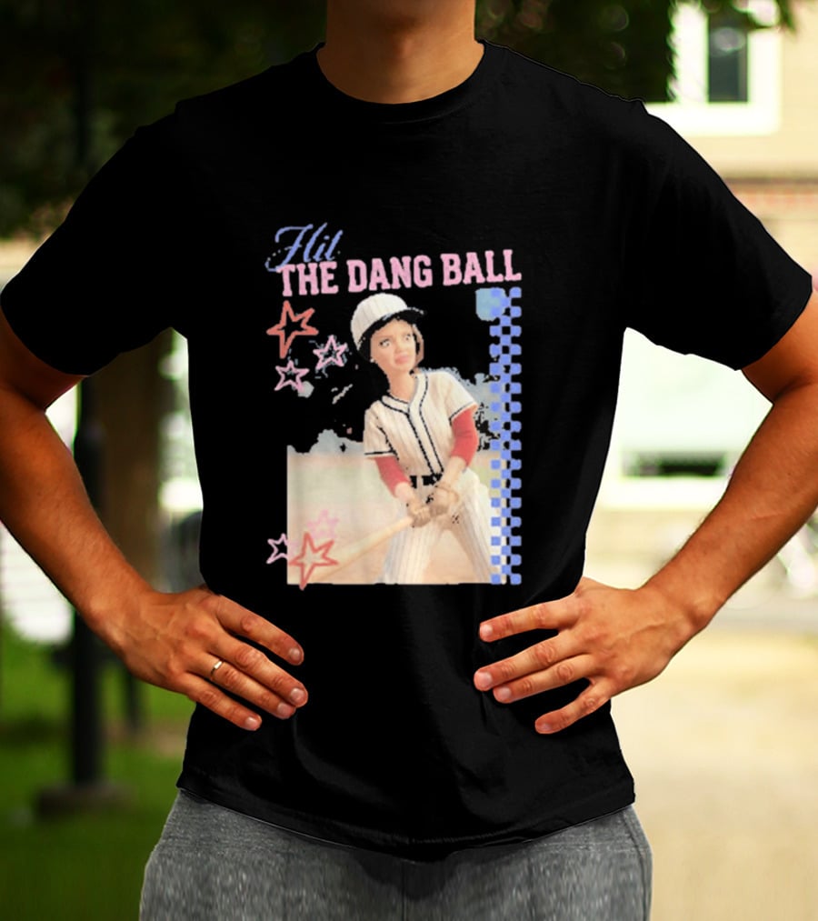 Hit The Dang Ball Vintage Baseball Player With Stars And Blue Checkerboard T-Shirt