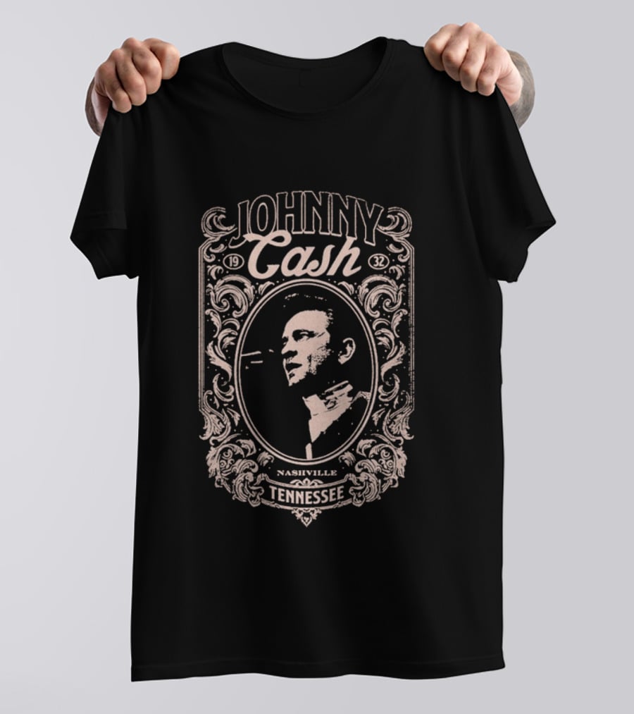 Johnny Cash Nashville Tennessee Vintage Style Floral Oval T-Shirt