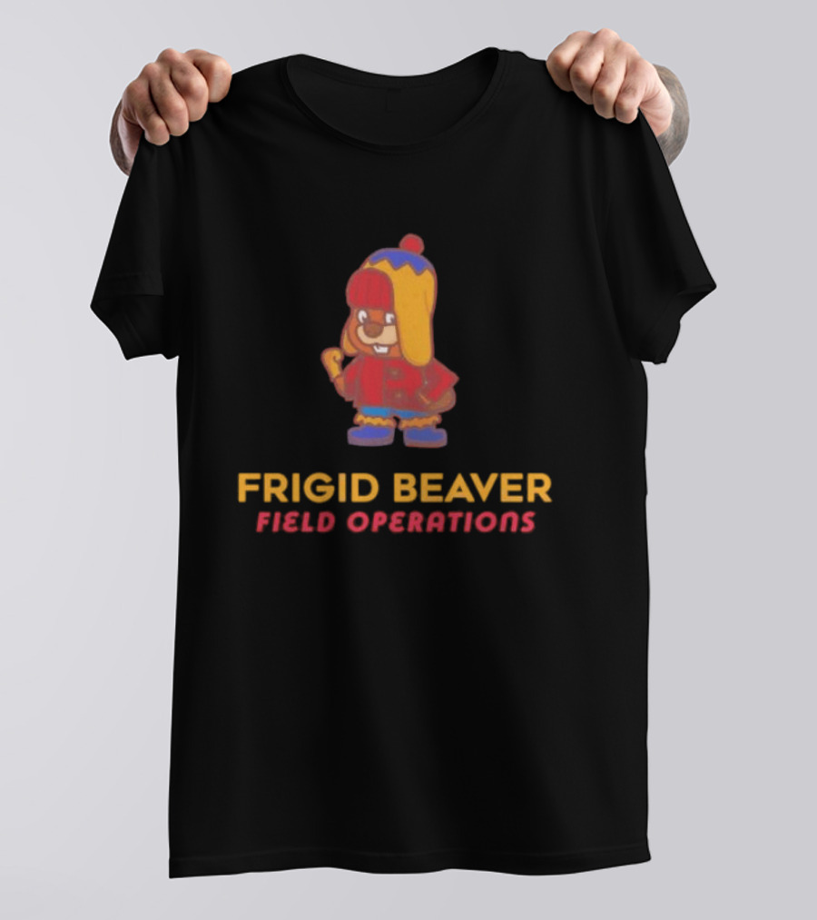 Frigid Beaver Field Operations Cold Weather Adventure Cartoon T-Shirt