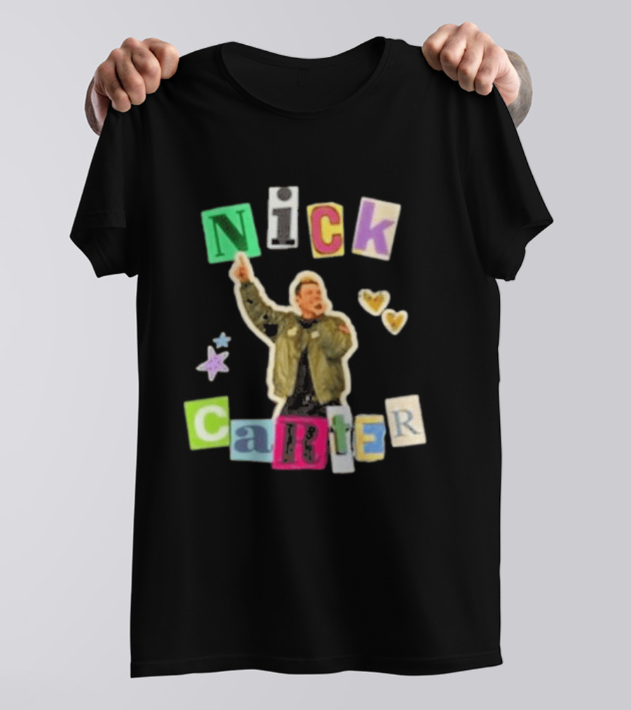 Nick Carter Love Life Tragedy Old School Scrapbook Hearts And Stars Collage T-Shirt