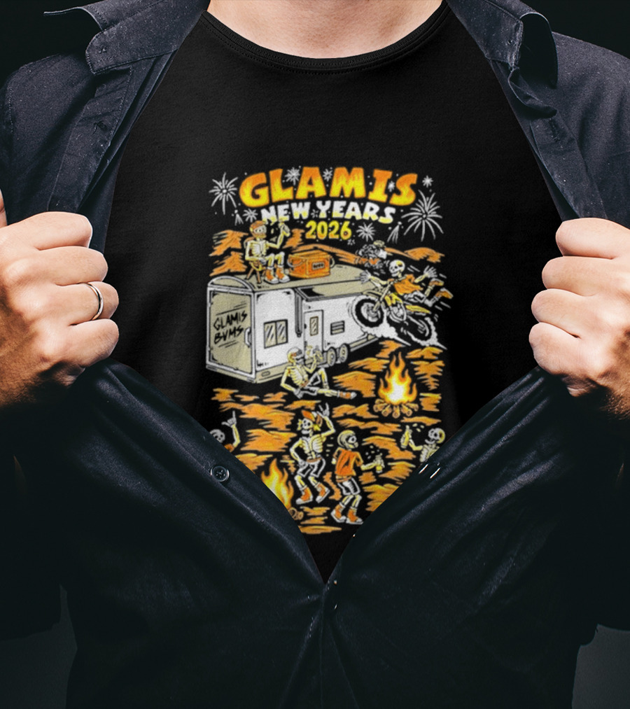 Glamis New Years 2026 Skeletons Campfire Celebration With Motorbike And Fireworks T-Shirt