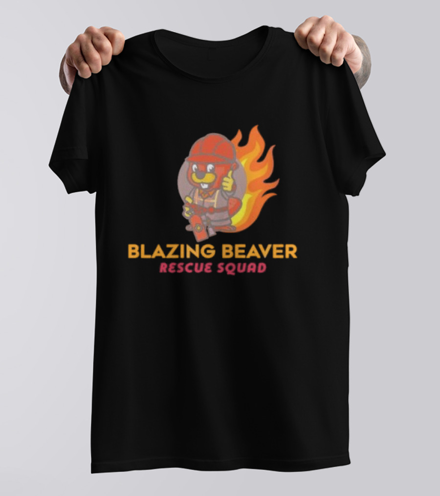 Blazing Beaver Rescue Squad Firefighter Cartoon With Flames T-Shirt