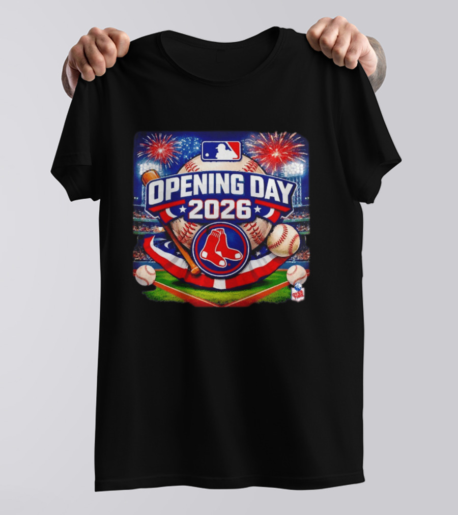 Boston Red Sox MLB Opening Day 2026 Baseball Season Fireworks Stadium T-Shirt