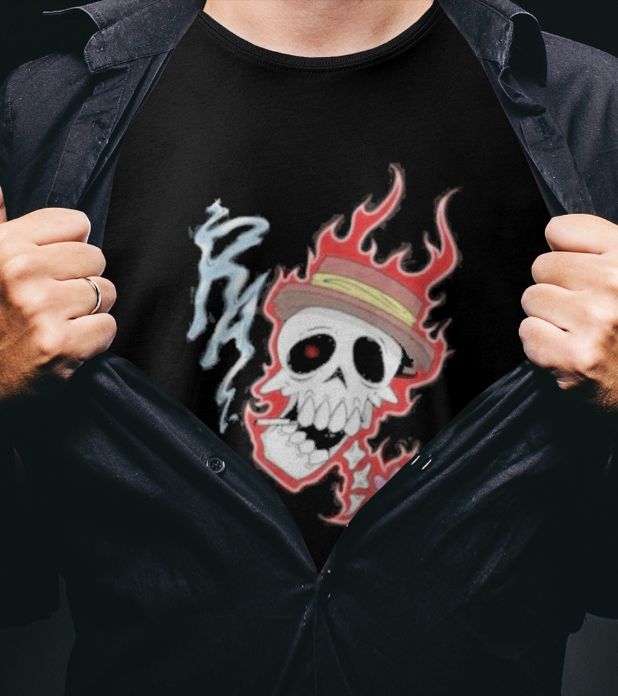 Rare Americans Skull With Flames And Hat Flower T-Shirt