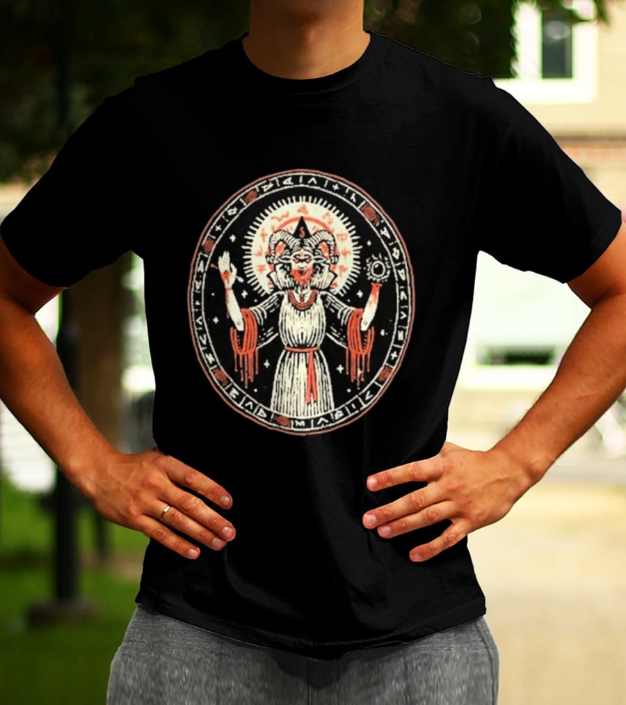 Mystical Symbolic Figure With Horned Cosmic Demon Ritual T-Shirt
