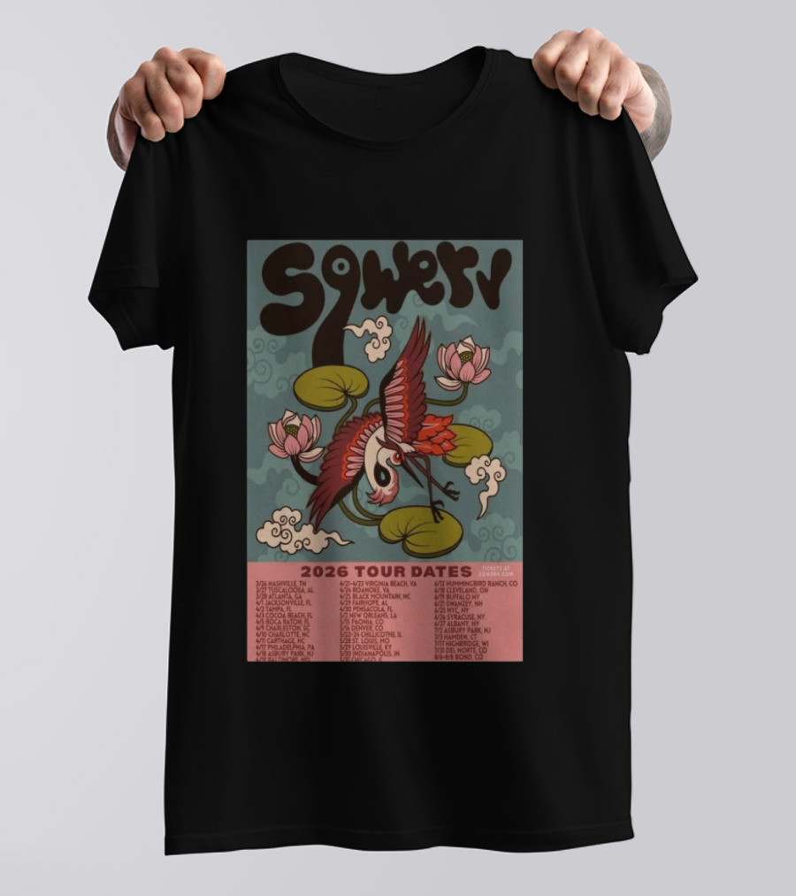 Sqwerv Summer Tour 2026 Crane Lotus Clouds Tour Dates Nashville Tarrytown Jacksonville Chapel Hill Atlanta Eureka Sonoma Santa Barbara T-Shirt