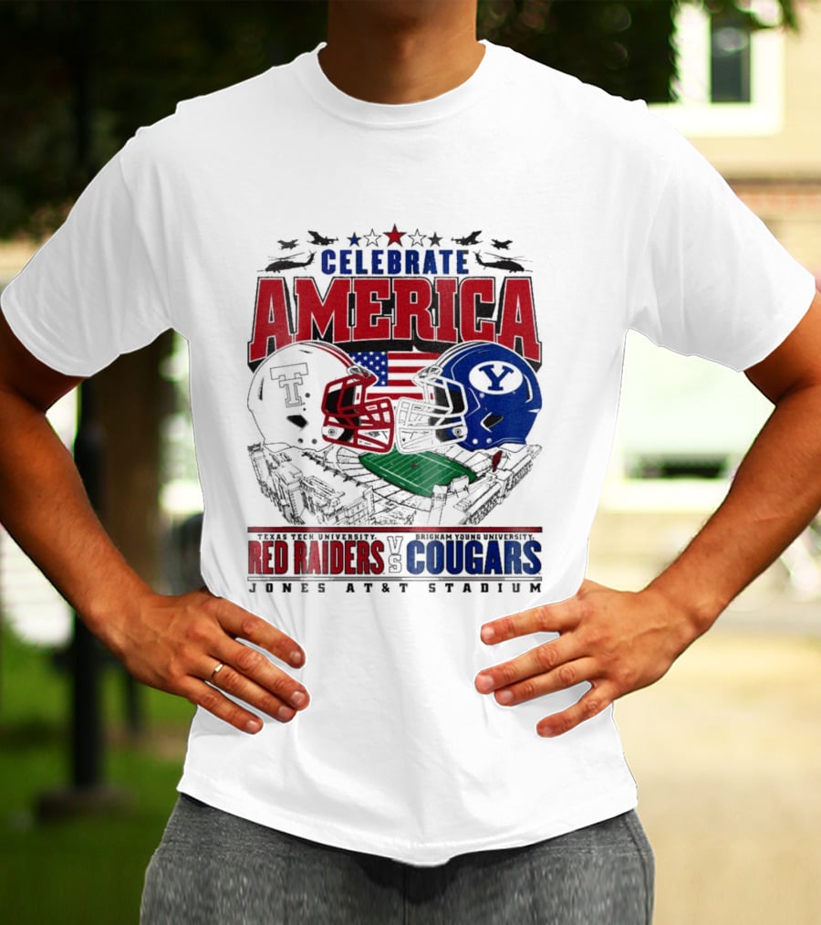Celebrate America Game Day 2025 Texas Tech Red Raiders Vs Brigham Young Cougars Jones AT&T Stadium T-Shirt
