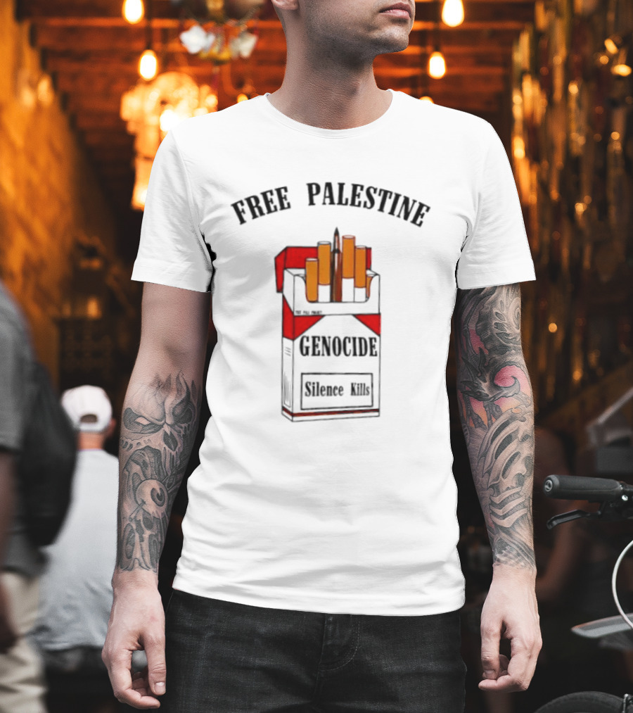 Free Palestine Genocide Silence Kills Cigarette Pack T-Shirt