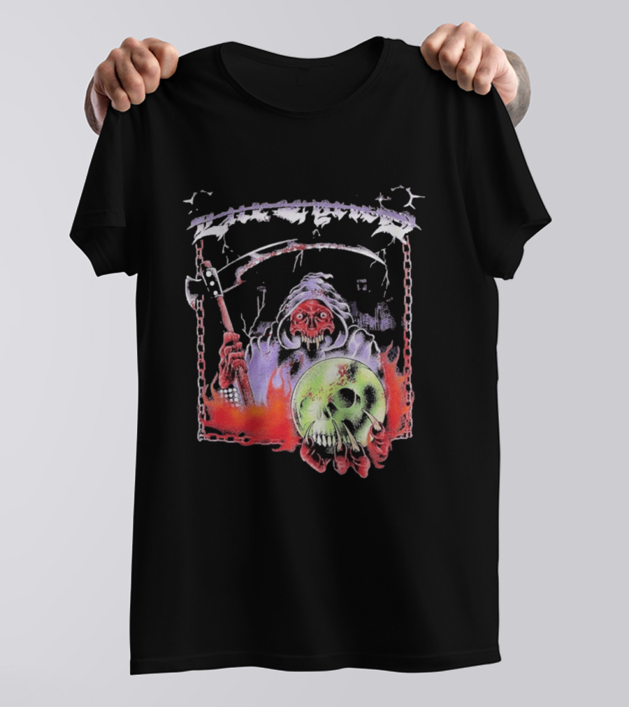 Life Cycles Skeleton Grim Reaper Holding Skull With Scythe Medieval Gothic T-Shirt