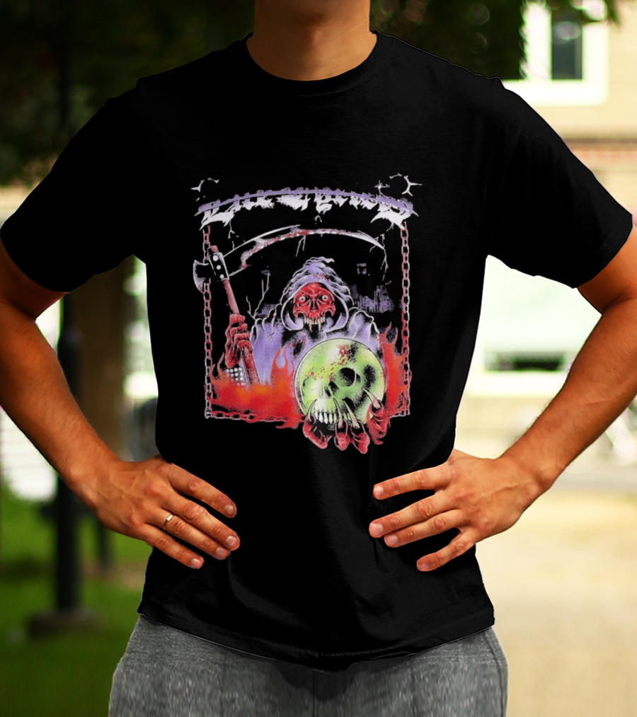 Life Cycles Skeleton Grim Reaper Holding Skull With Scythe Medieval Gothic T-Shirt