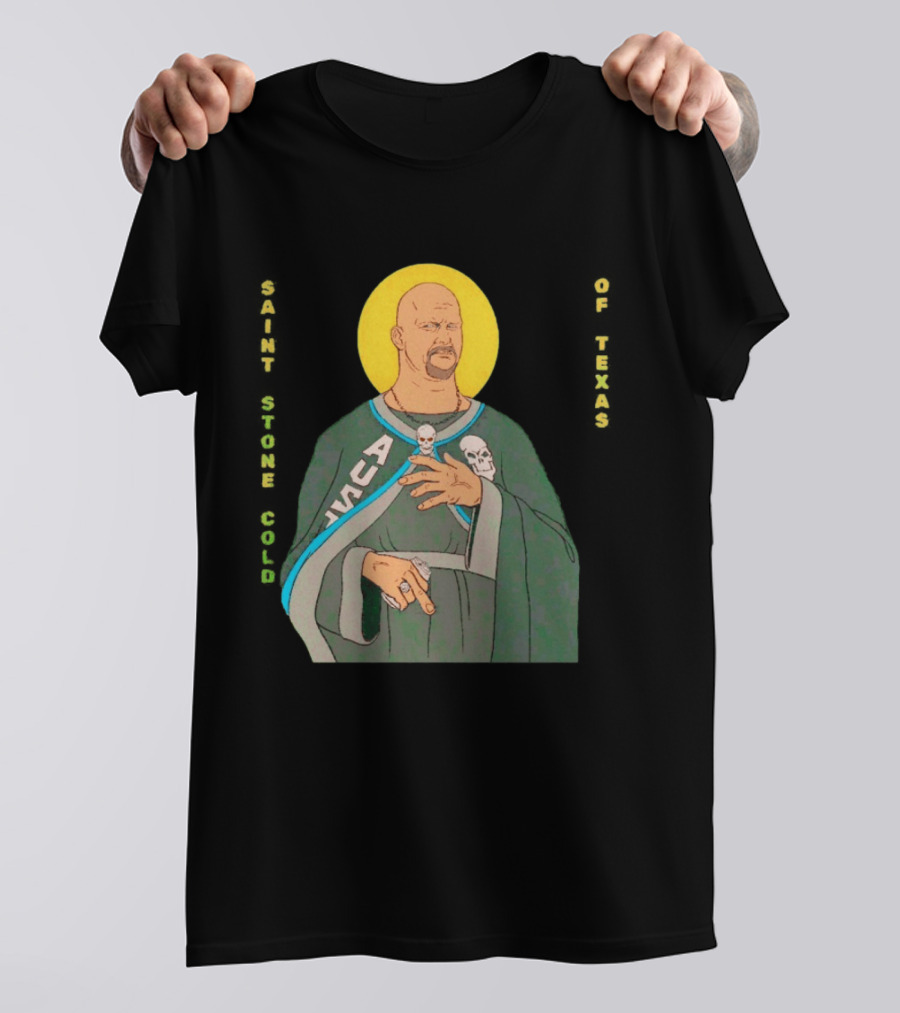 Men Saint Stone Cold Of Texas 3 16 Day Steve Austin Wrestling Icon Illustrated Halo T-Shirt