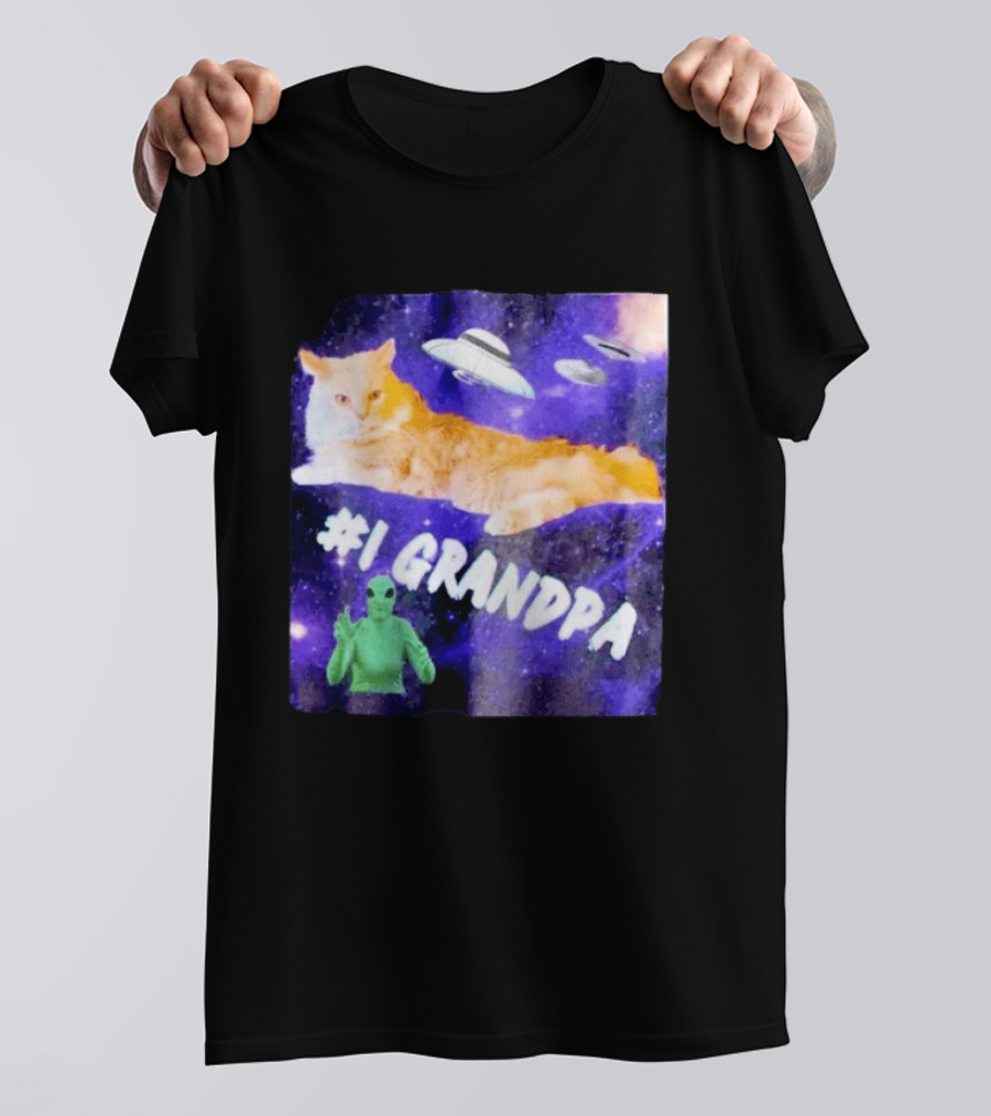 #1 Grandpa Cat Collage Alien And UFO Space T-Shirt