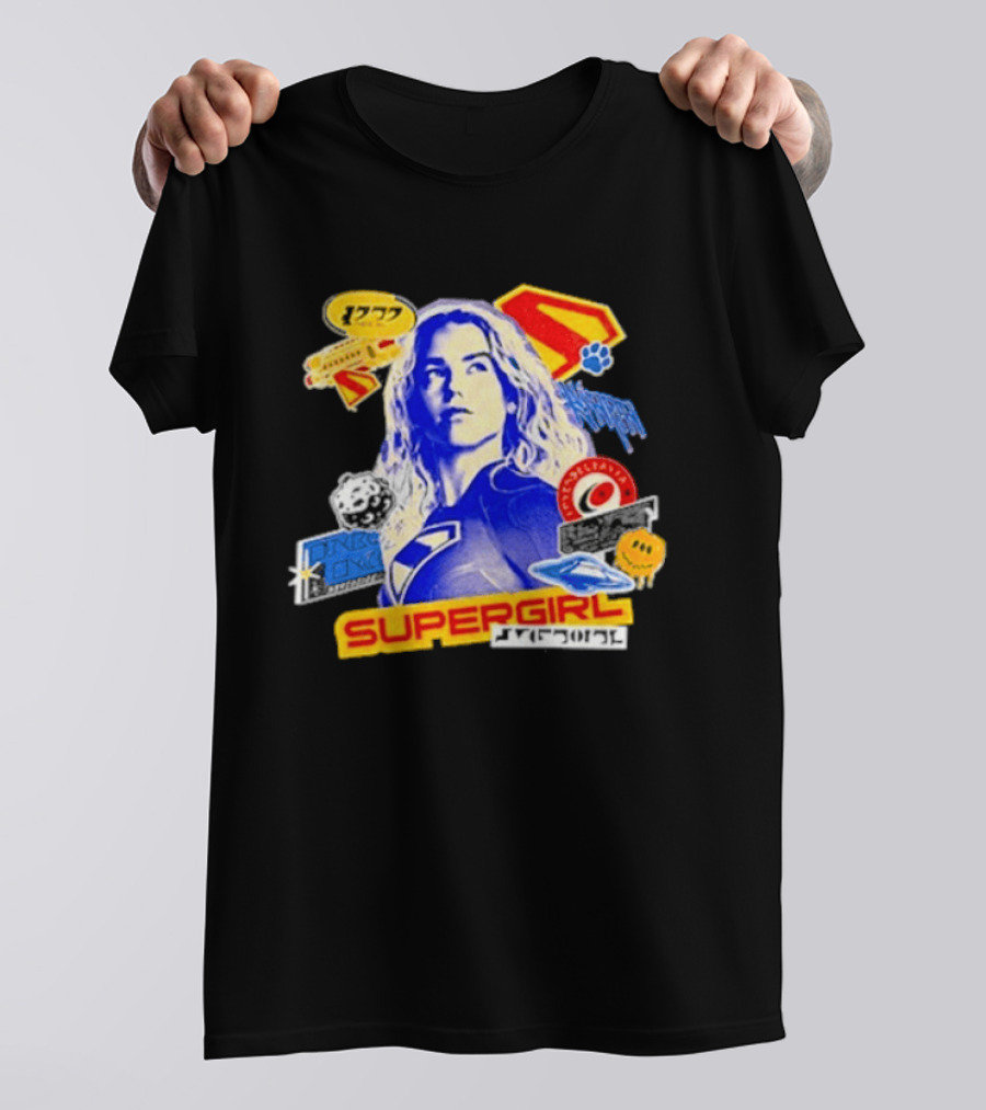 Supergirl Kryptonian Hero Pop Art Sticker Collage T-Shirt
