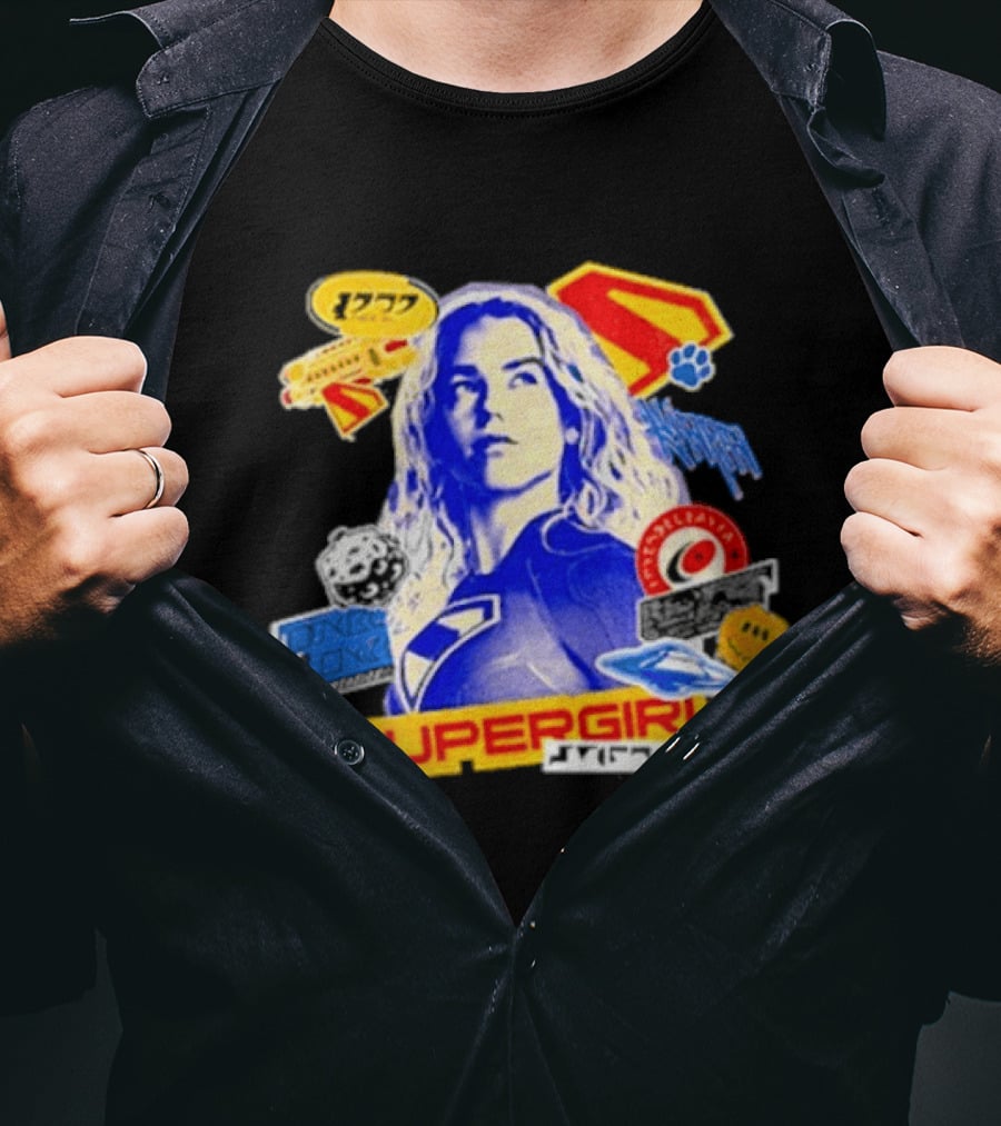 Supergirl Kryptonian Hero Pop Art Sticker Collage T-Shirt