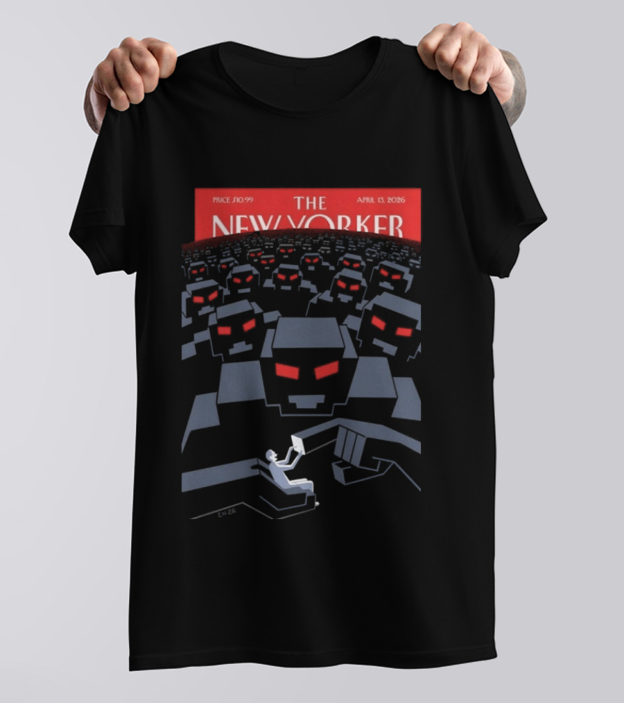 The New Yorker April 13 2026 Christoph Niemann "New Horizons" Cover Art Featuring Robot Crowd Scene T-Shirt
