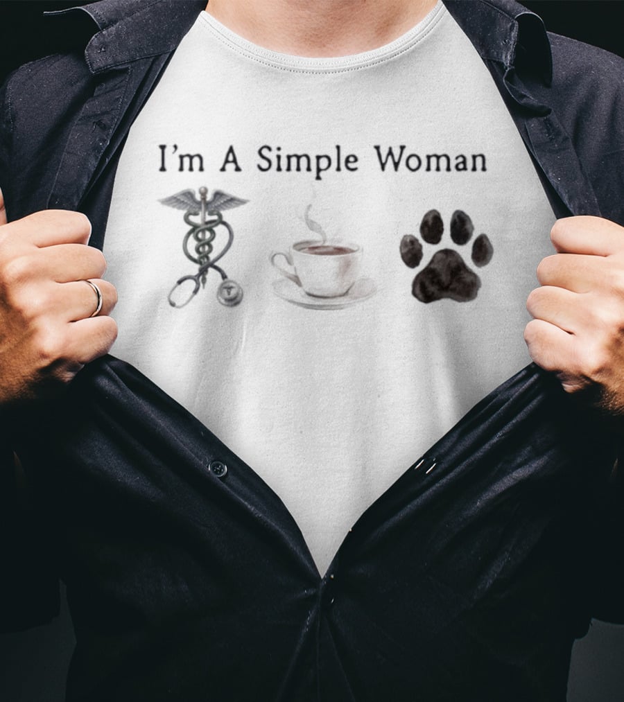 I'm A Simple Woman Nurse Coffee Paw Print T-Shirt