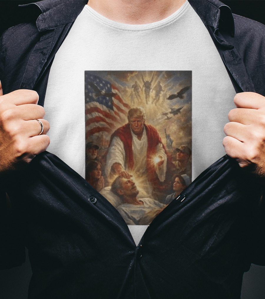 Trump Jesus Epstein Biblical Revelation Imagery With American Flag T-Shirt