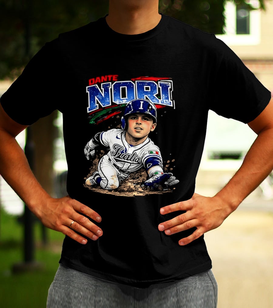 Dante Nori Italy Baseball Classic Caricature Sliding Player T-Shirt