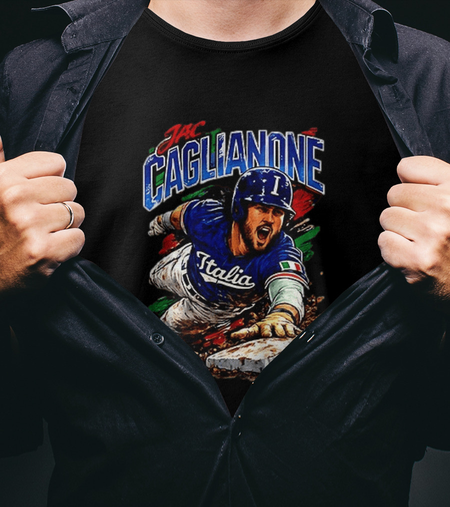 Jac Caglianone Italy Baseball Slide Dynamic Action Caricature T-Shirt