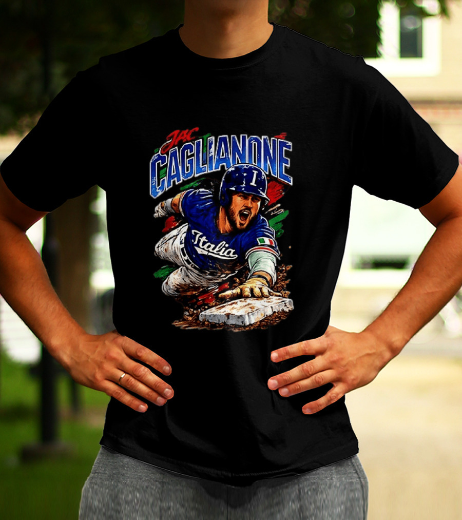 Jac Caglianone Italy Baseball Slide Dynamic Action Caricature T-Shirt