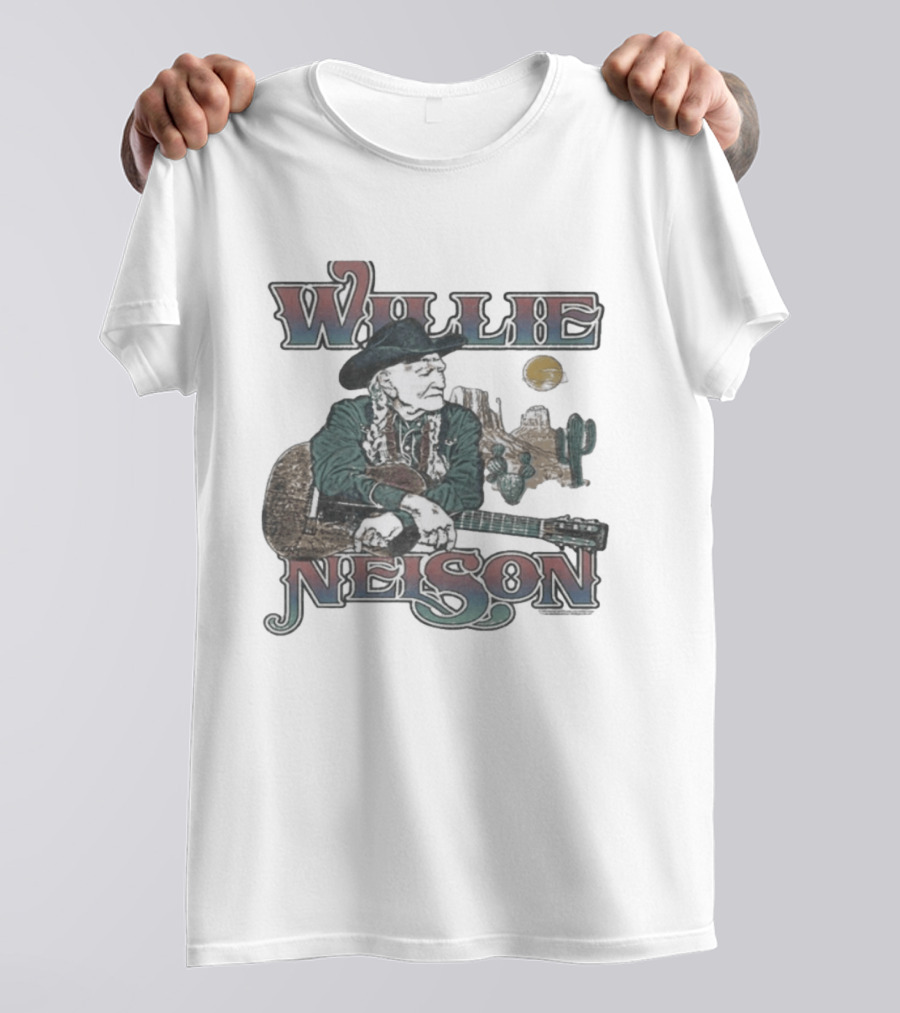 Willie Nelson Desert Cactus Guitar Scene T-Shirt