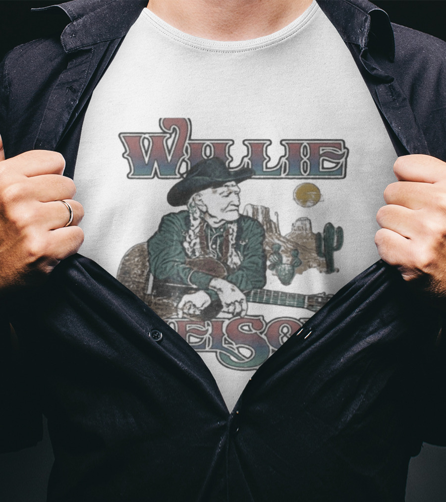 Willie Nelson Desert Cactus Guitar Scene T-Shirt