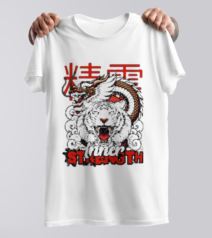 Inner Strength Tiger Dragon Kanji Art Fusion T-Shirt