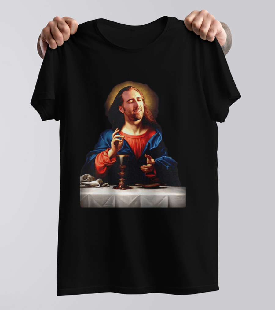 Nic Jesus Blessing The Bread And Wine Iconic Meme Mashup T-Shirt