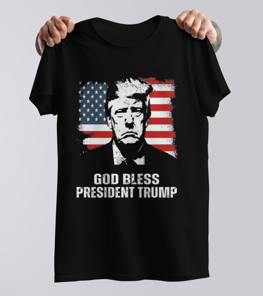 God Bless President Trump American Flag Iconic Style 2024 T-Shirt