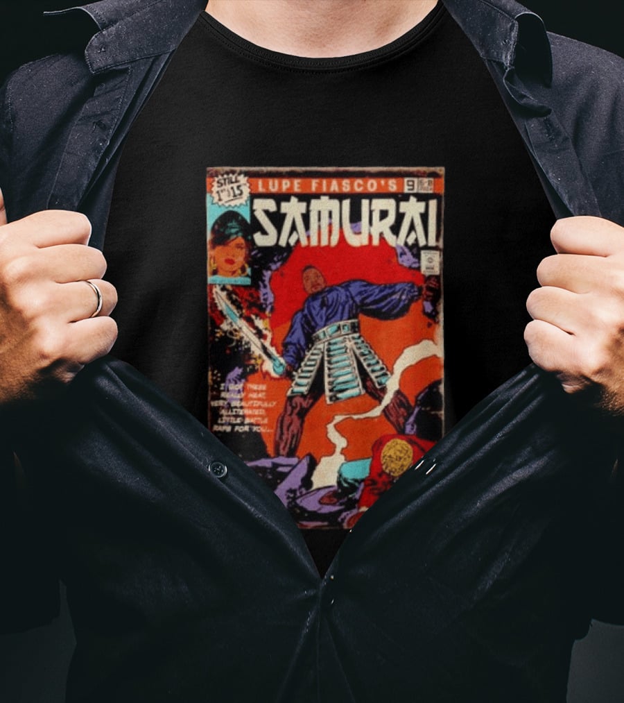 Lupe Fiasco's Samurai Comic Style Issue 9 Cover Art Featuring Fierce Warrior Action And Classic Graphic Novel Vibes T-Shirt