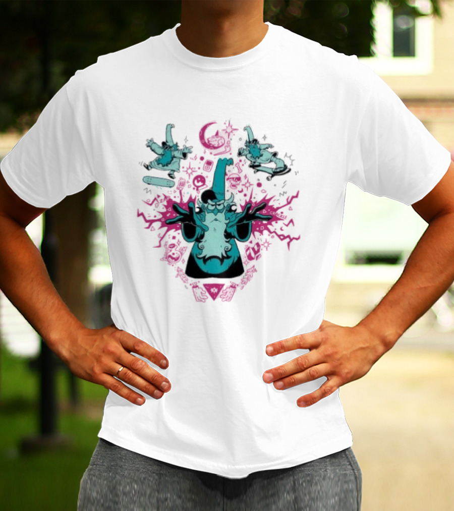 Mall Wizard Kickflip Sorcery By AlistairDraws Magic Fantasy Skateboarding T-Shirt