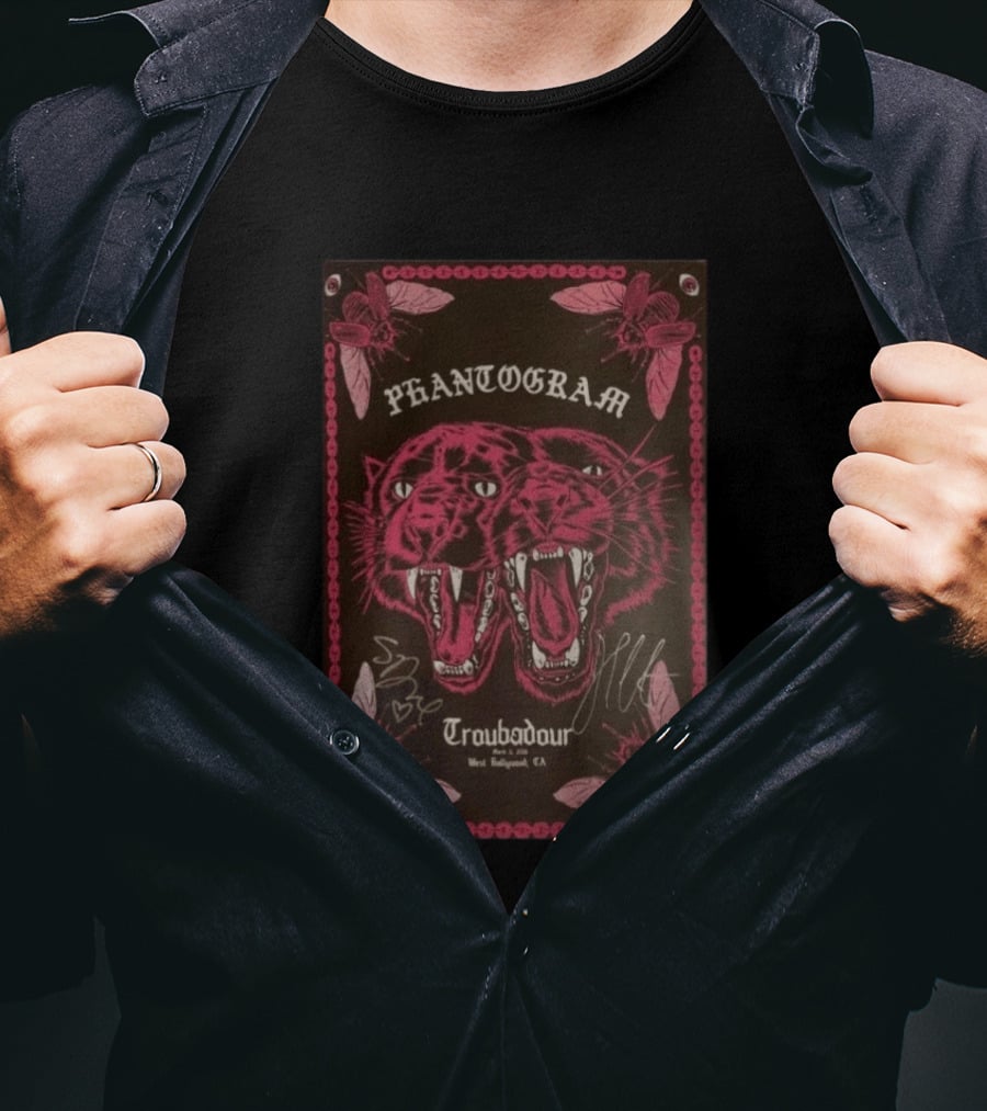 Phantogram Troubadour West Hollywood CA Signed Pink Panther Insects T-Shirt
