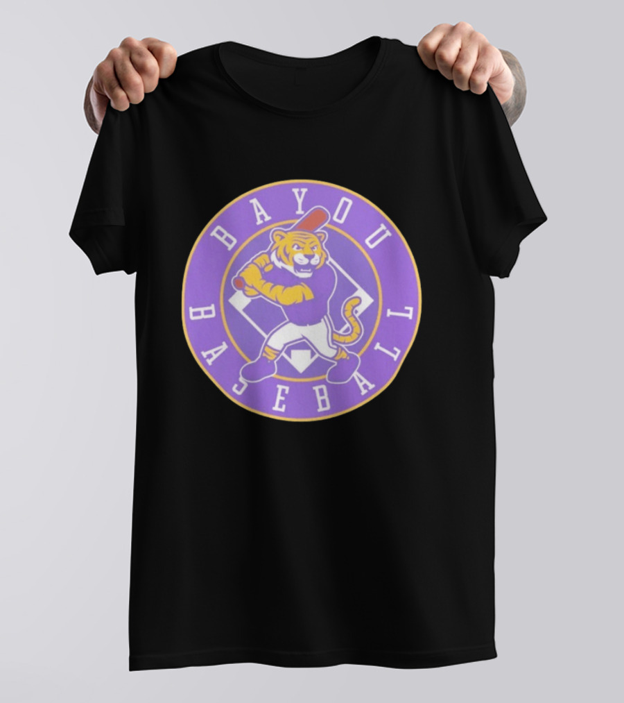 Bayou Baseball Purple Tiger Mascot Batter Circle T-Shirt