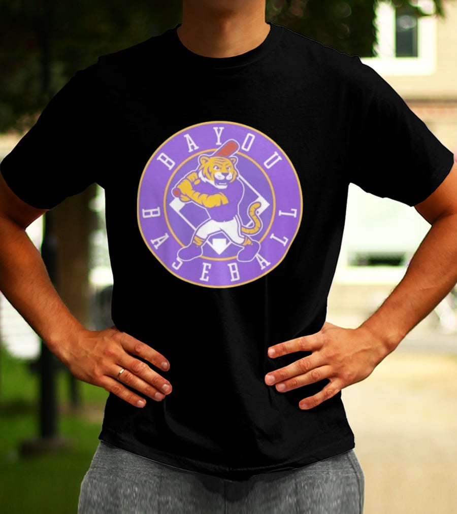 Bayou Baseball Purple Tiger Mascot Batter Circle T-Shirt