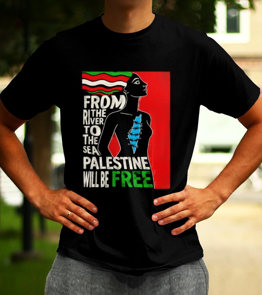 From The River To The Sea Palestine Will Be Free Woman Palestinian Flag Map T-Shirt