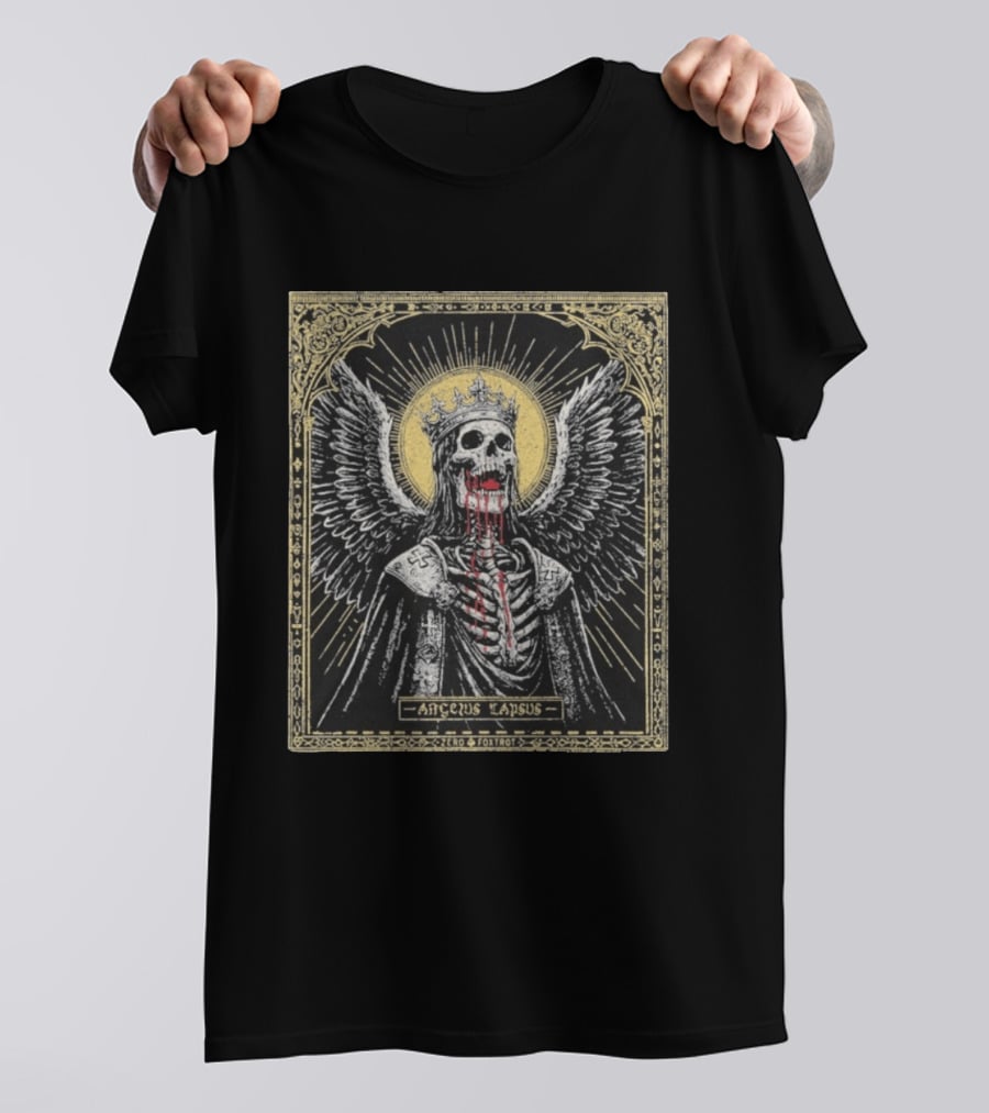 Zero Foxtrot Angelus Lapsus Fallen Angel Skeleton Halo Crown Wings Sacred Gothic Image T-Shirt