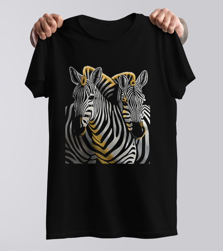 The Couple Of Zebras Striped Duo Art With Golden Highlights T-Shirt