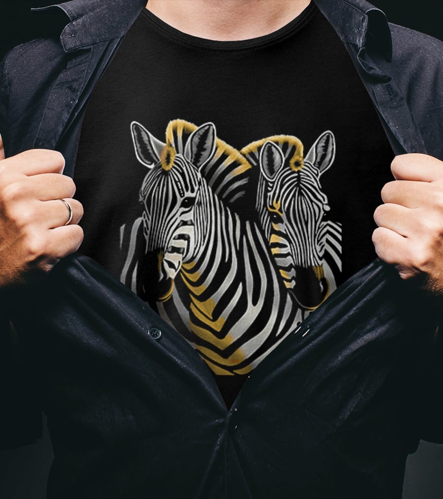 The Couple Of Zebras Striped Duo Art With Golden Highlights T-Shirt