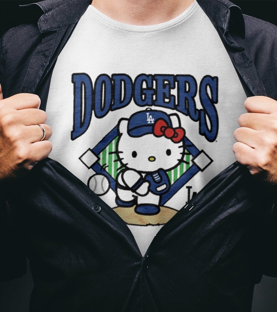 Hello Kitty Los Angeles Dodgers Baseball Crossover Fan Merchandise T-Shirt